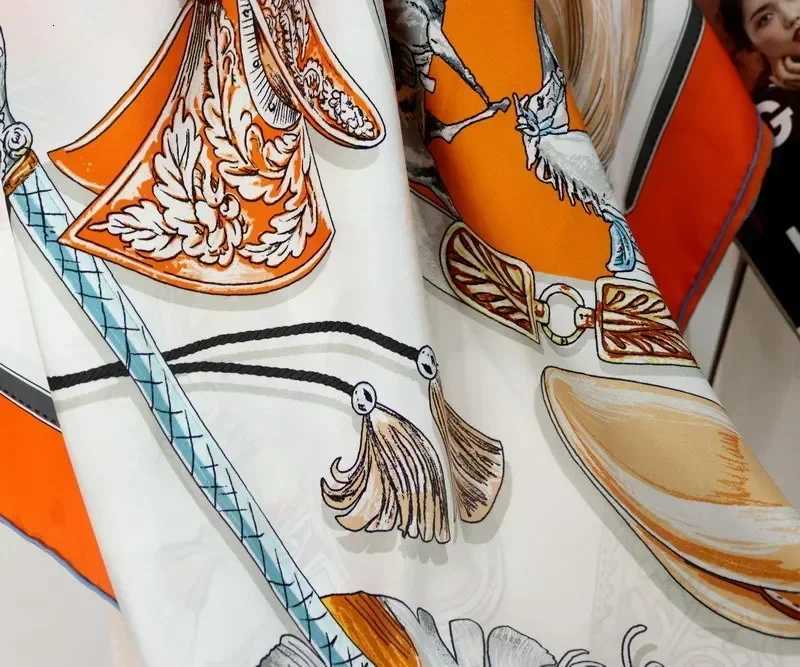 High-end Elegant Womens Beautiful Horse Formation Printed Quty 140CM Twill Silk Hand-rolled Edge Large Square Scarf Blanket Shawl-1 G250818