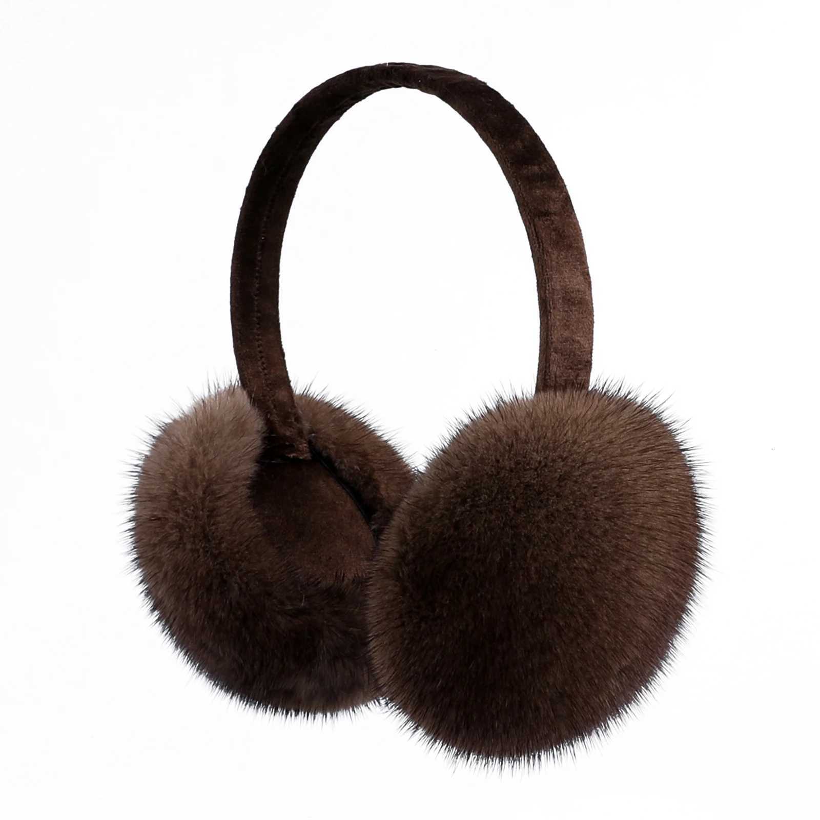 Boonjovia Unisex Real Mink Fur Earmuffs With Velvet Band Mens Womens Foldable Ear Warmer-Luxury Winter XJ250812