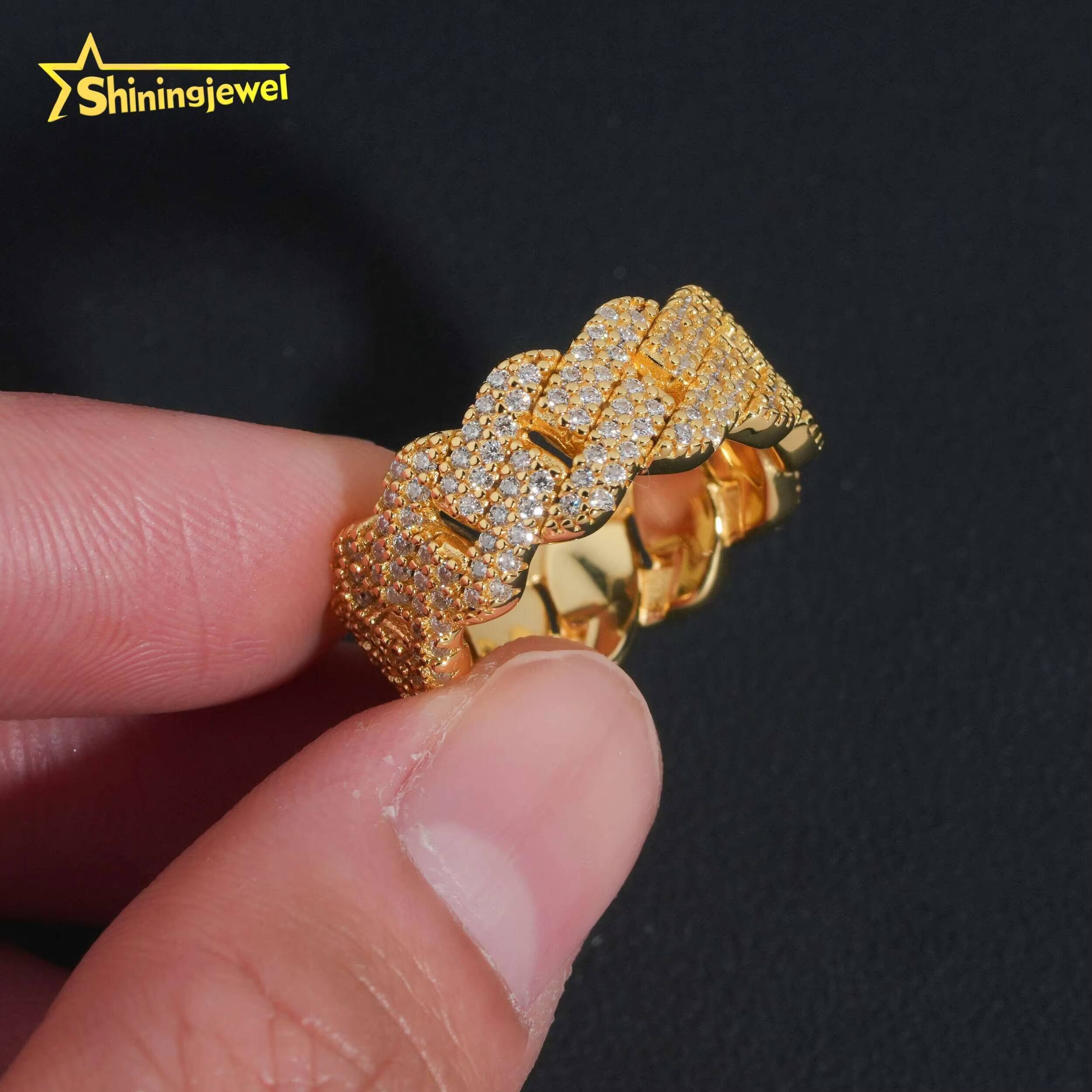 Luxury Jewelry Gold Plated Solid 925 Sterling Silver Sparkling Diamond Hip Hop Men Rings Iced Out Moissanite Ring