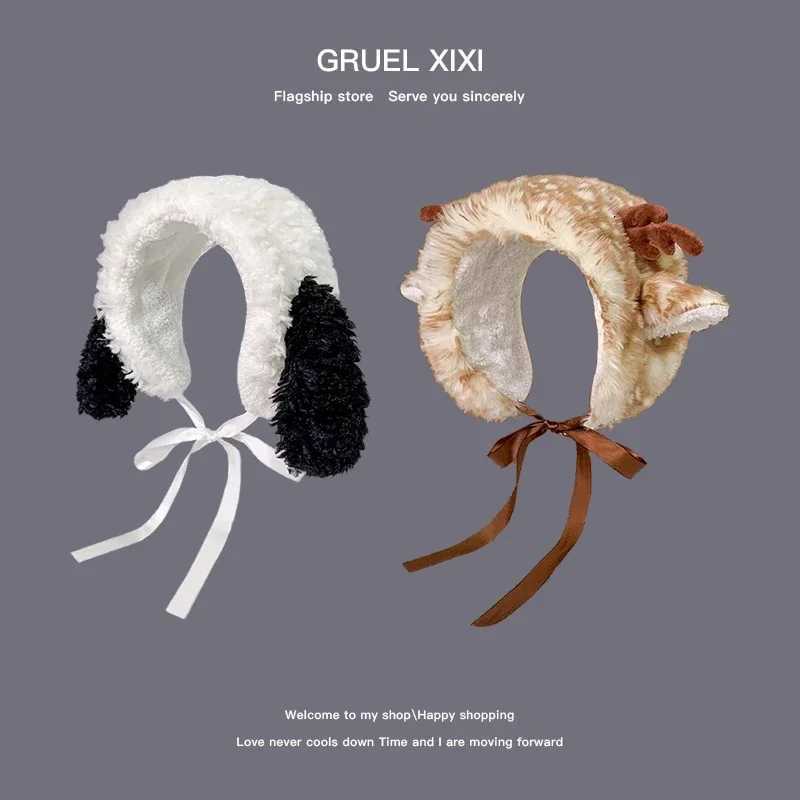 New Japanese Cute Puppy Ears Plush Earmuffs for Women Autumn and Winter Warm Versatile Antlers Straps Ear Protection Beanies Cap XJ250812