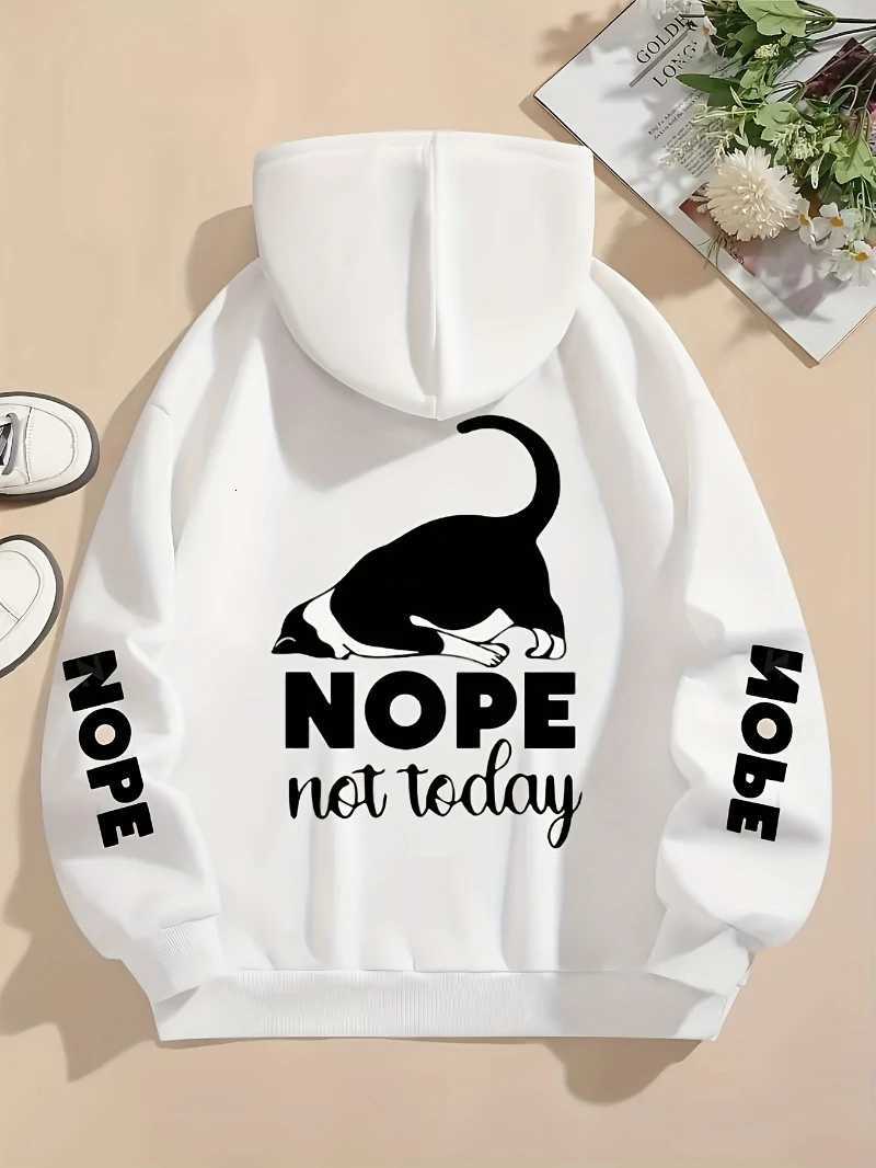 Casual Womans Hoodies Nope Cute Cat Pullovers Loose PoCKet Warm FLeece Sweatshirts Autumn Female CloTHing Y250811