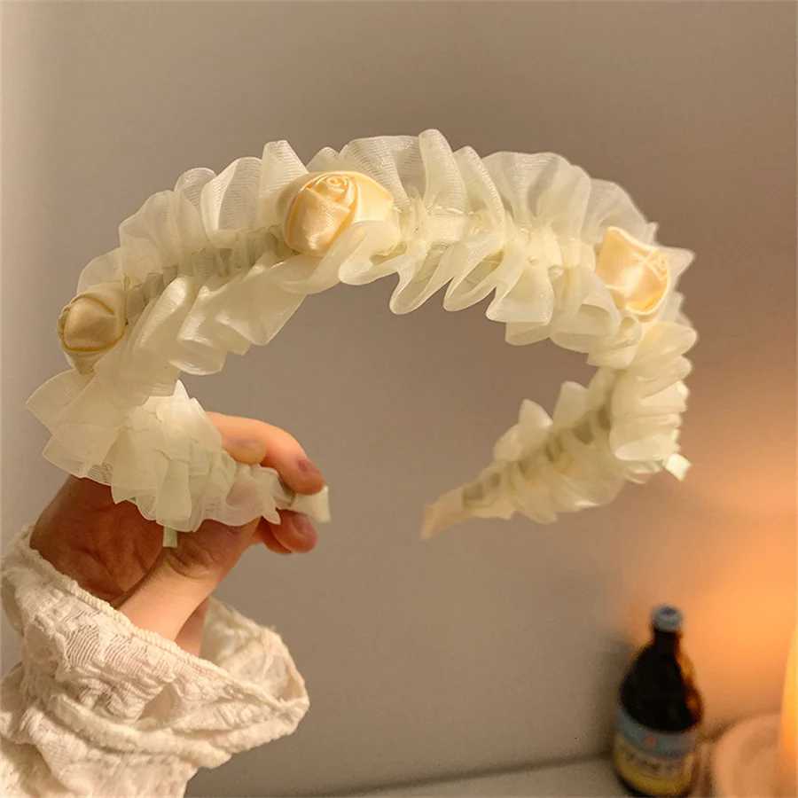 New Fashion Mesh Rose Band for Women Childrens Summer High Cranial Top Fold Band Wide Edge Hair Accessories Band X250812