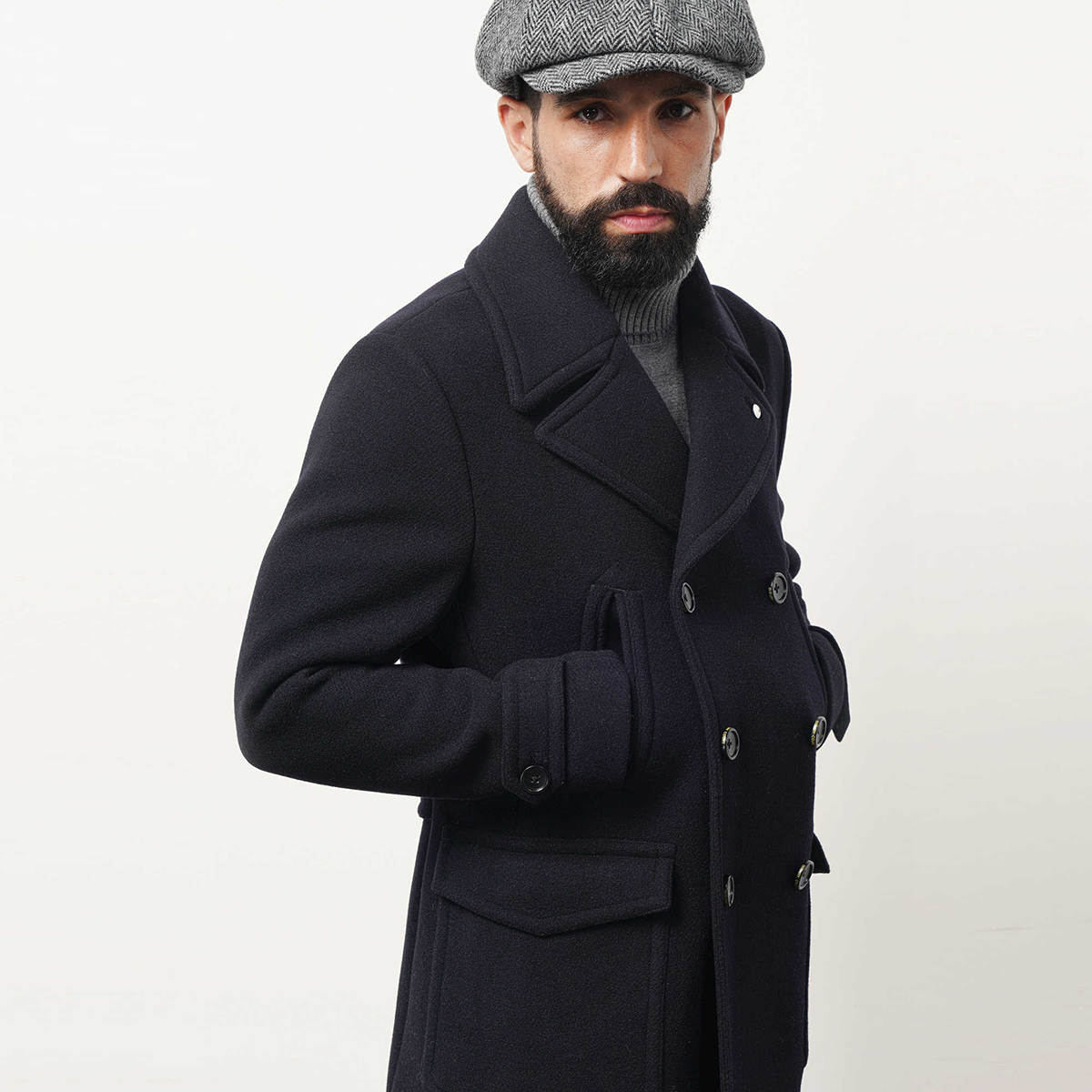 Classic Windproof Woolen Men Coat Double Breasted Warm Jacket Mens Office Work Customized Winter Thick Tuxedos