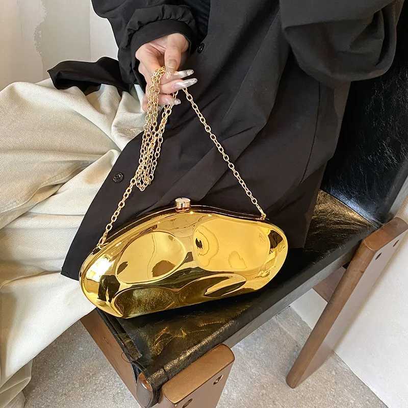 New Acrylic Shell Shape Clutch Ladys Bags Designer Evening Party Cute Metal Shiny Purse Gold Silver Blue Egg Handbags Purse Gift Y250811