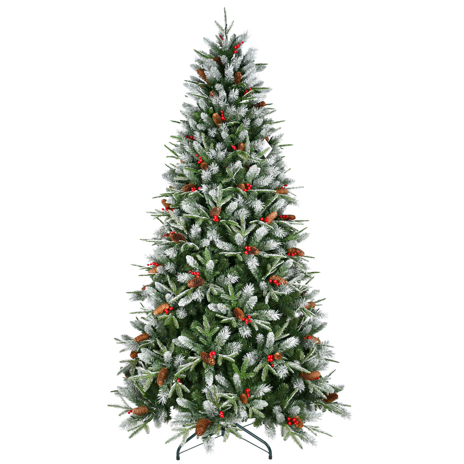 Large encrypted Pre-lit Christmas tree PE/PVC Mixed Branc tips, Red fruit and Pine cone, Foldable stand