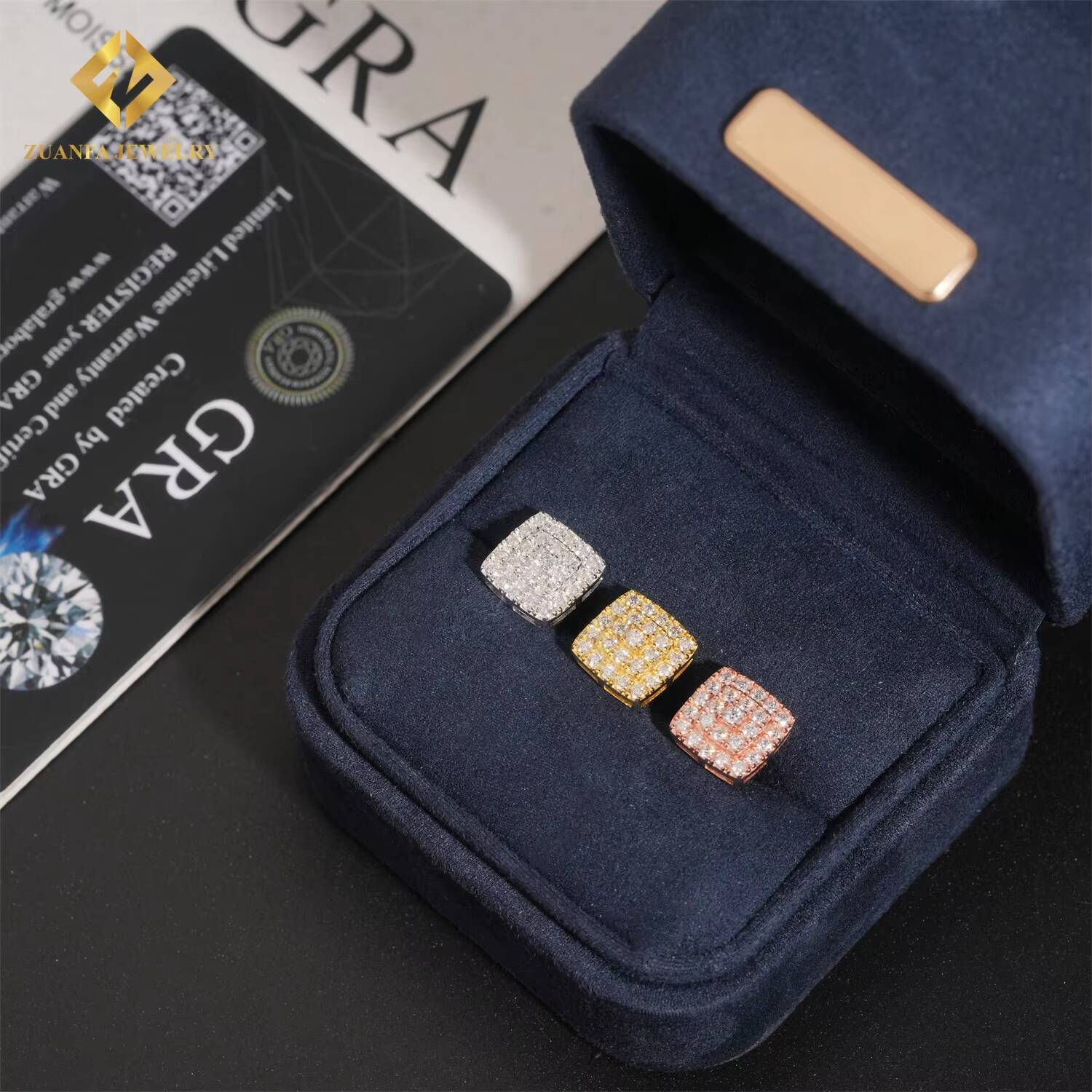 RTS Luxury 925 Silver 3Rows VVS Moissanite Square Hip Hop Jewelry Screw Back Earrings Iced Out Diamond Ear Studs Unisex