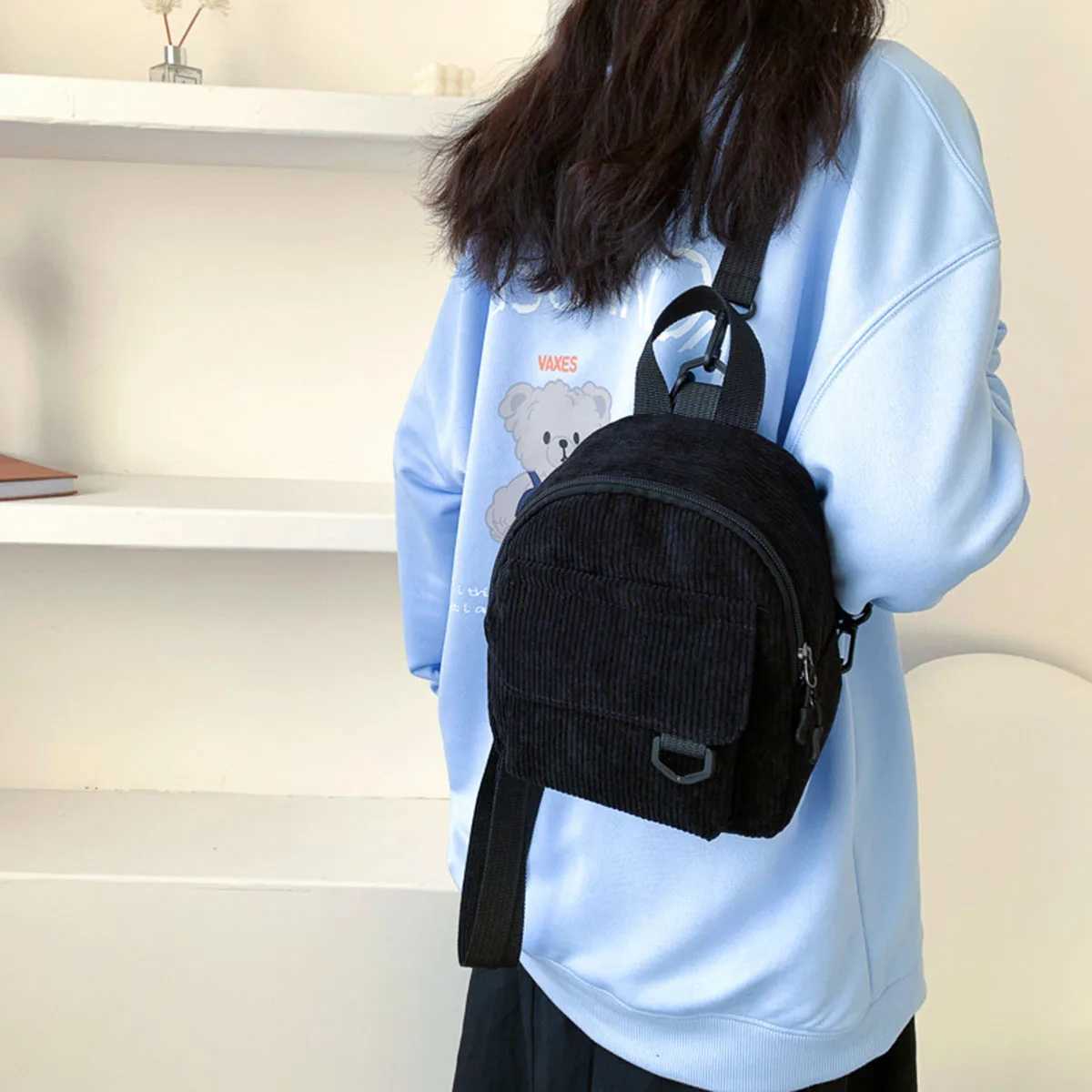 Velvet Solid Color Japanese Style Womens Backpack Simple Student Bookbag Ladies Shoulder Bag Y250811