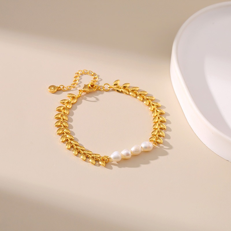 new freshwater pearl bracelet wheat ear chain plain chain plated with 18K gold bracelet 25811