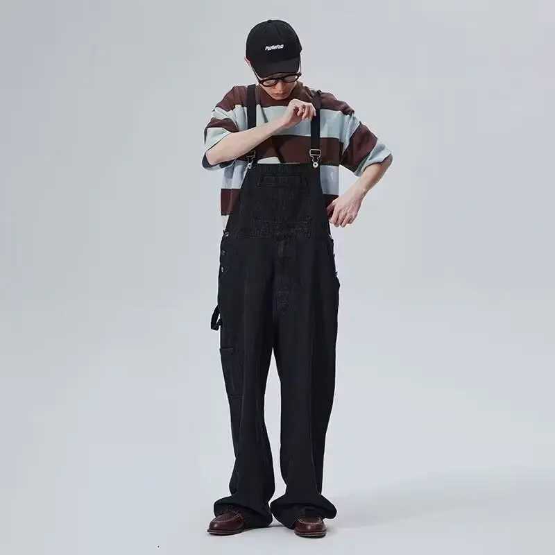 2025 Mens Denim Overalls Loose One-Piece Suspenders Tooling Wide Legs Straight Jeans X250812