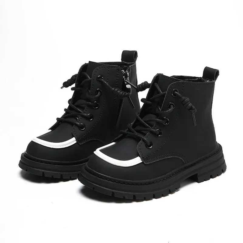 New Children Boots Soft Leather Handsome Lace-up Trendy Kids Short Boots Matte PU Leather Anti-slip Unisex Boys Girls Shoes XJ250812