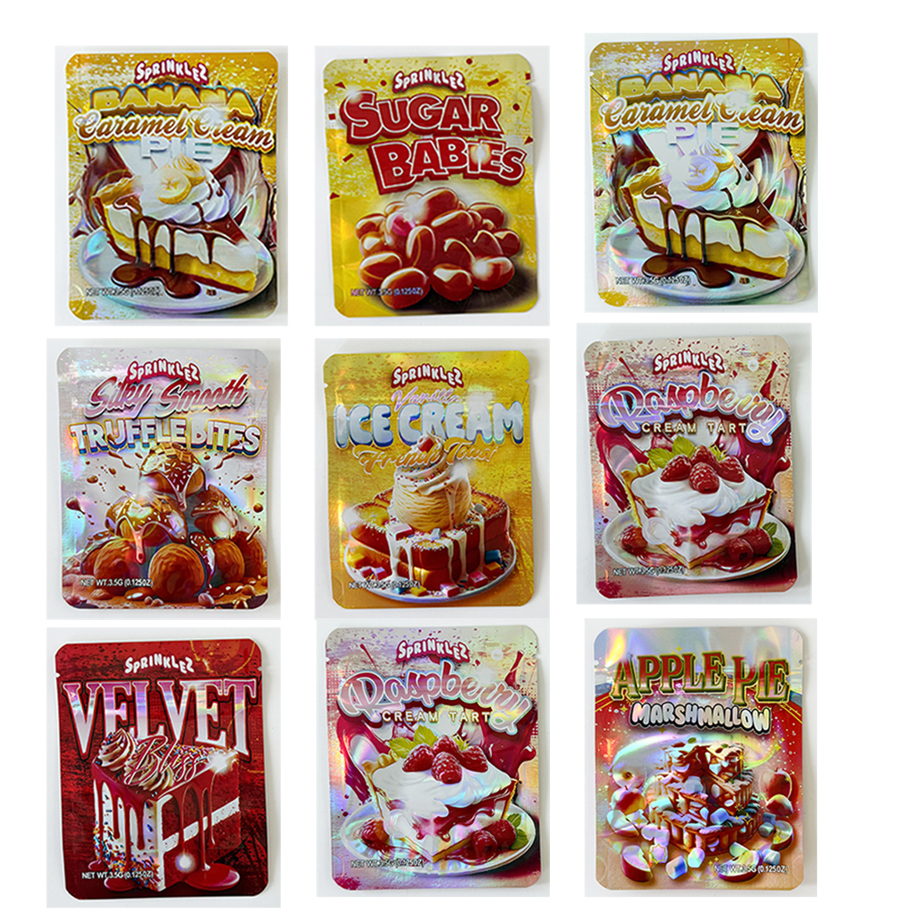 New Sprinklez Mylar Bags 3.5g Smell Proof Pouch Soft Touch Cartoon Cake Empty Zip Lock 3.5 Plastic Package Pouches Storage Packagng case for Dry Herb