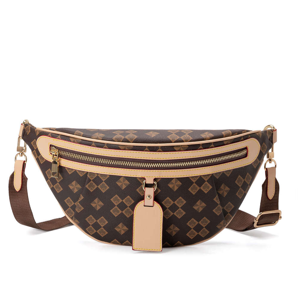 Lacel Urwebin Brown Monogram Pattern Fanny Pack, Women's Large - Capacity Waist Bag with Adjustable Strap, Stylish PU Leather Crossbody Belt Bag 