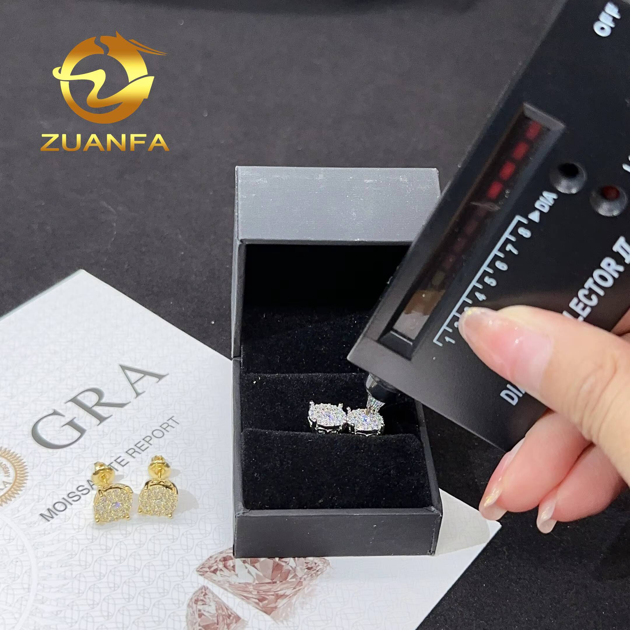 Fashion Screw Back Earrings VVS Moissnite Hiphop 925 Silver 10k Gold Plated Full Pave Stud Earrings for Men and Women