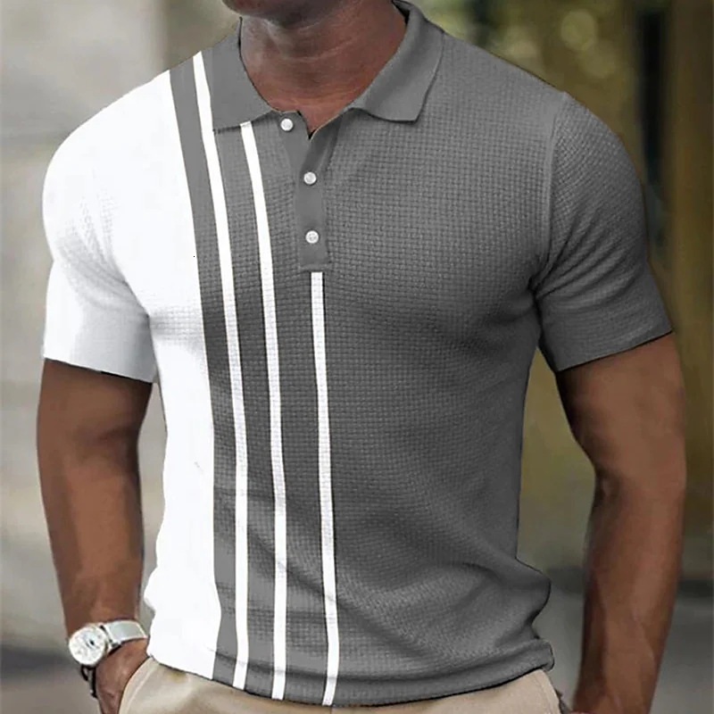 Summer Trendy Golf Shirt Men's Polo fashion Casual Short Sleeve 3D Printing Button Placket Top