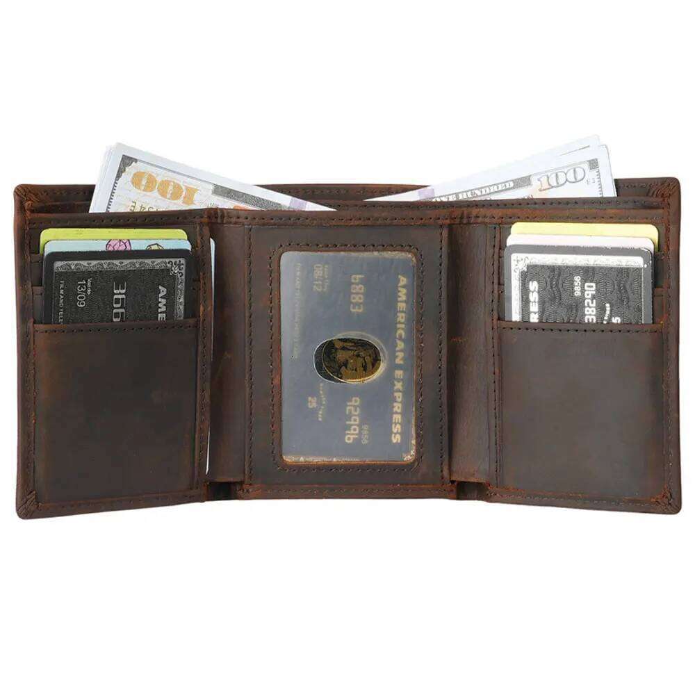 Genuine for Casual High Quality Trifold Leather Cardholder Purse Cartera Hombre Men Wallet
