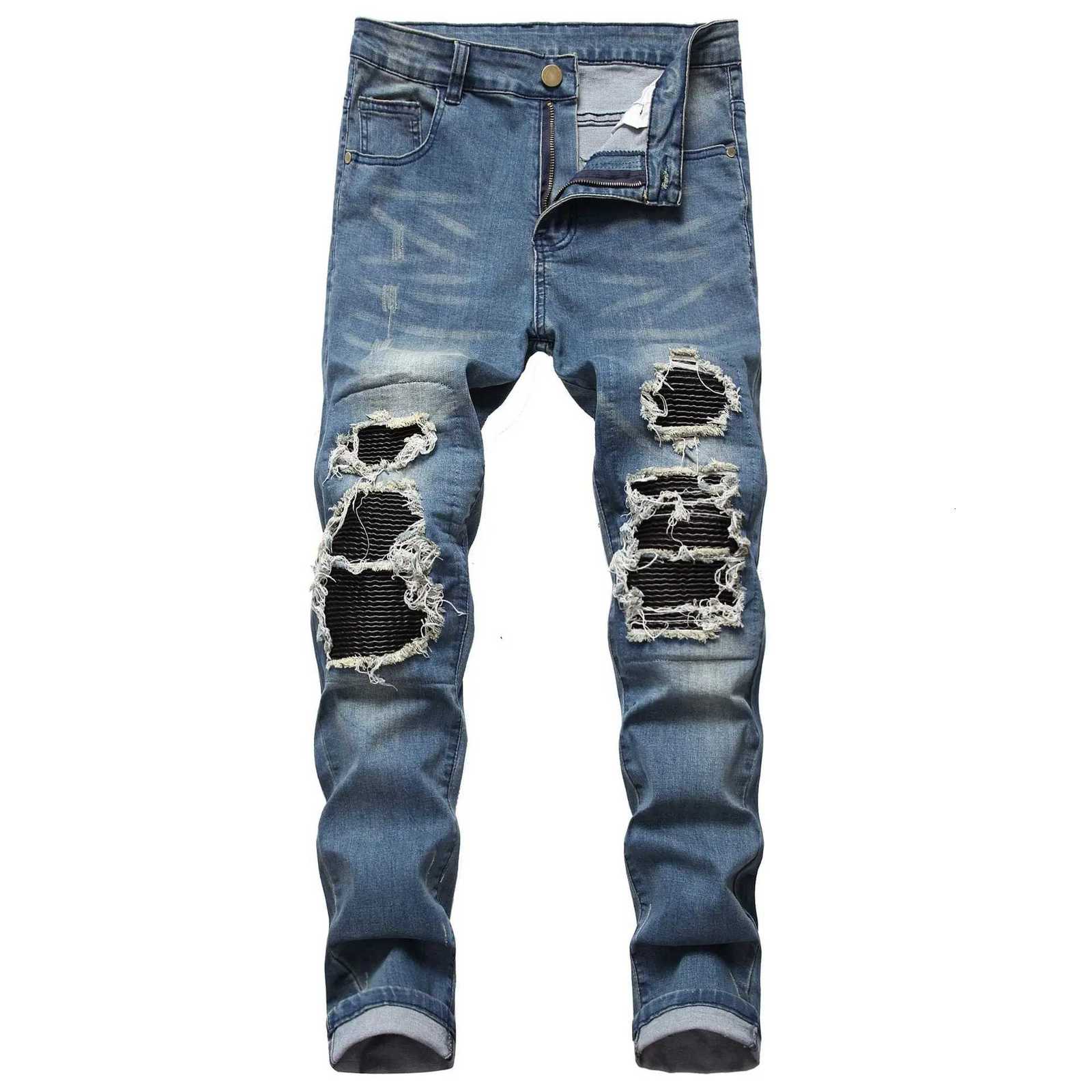 Men Skinny Pencil Pants Ripped Hole Stretch Jeans Distressed Washed Mid Waist Denims Male 2024 Streetwear Ankle Length Trousers X250812