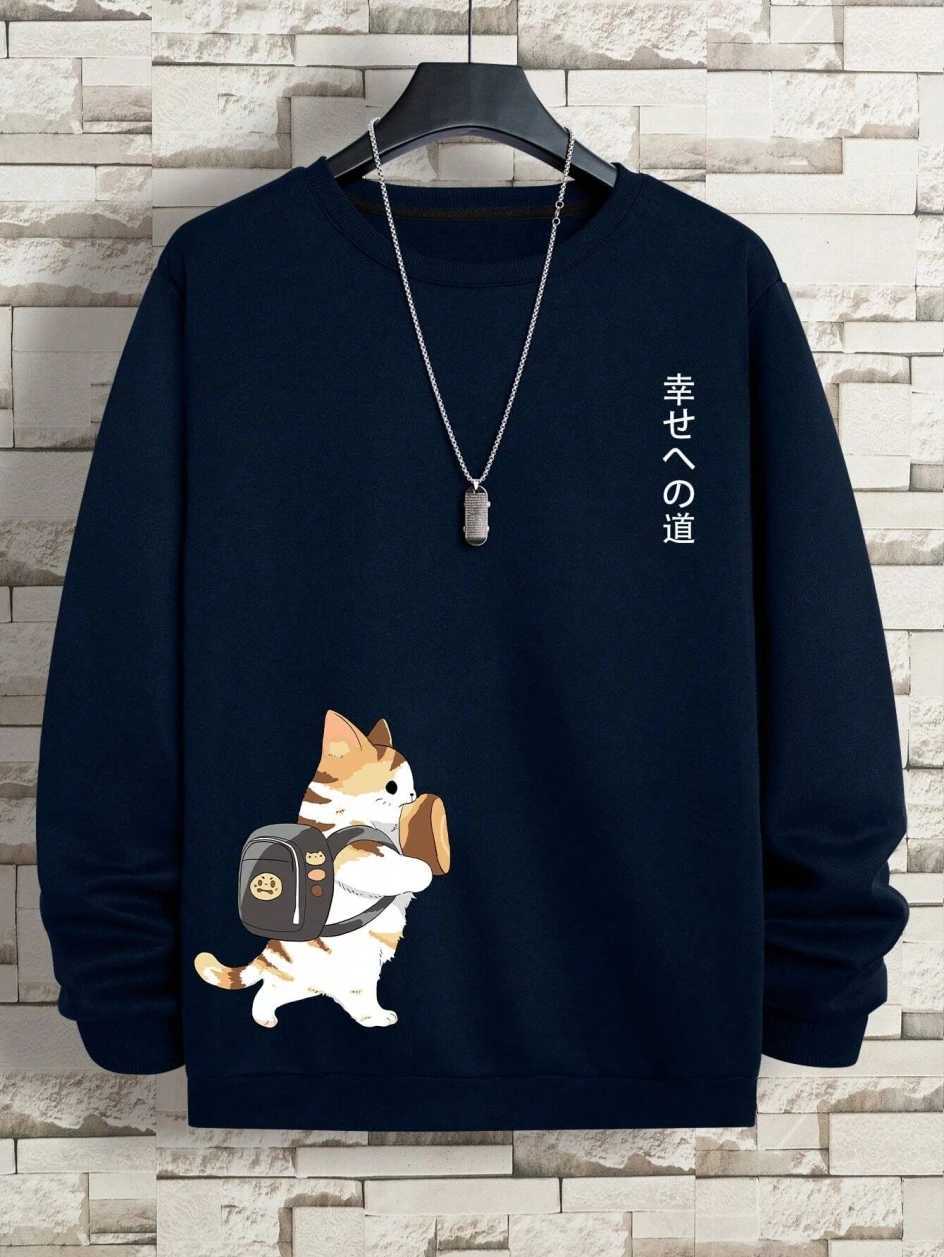 Street Casual Women/Men Pullover Kawaii Cartoons Cat Sweatshirt Warm Soft Hoodies Loose CrewneCK Fleece Female CloTHing Y250811