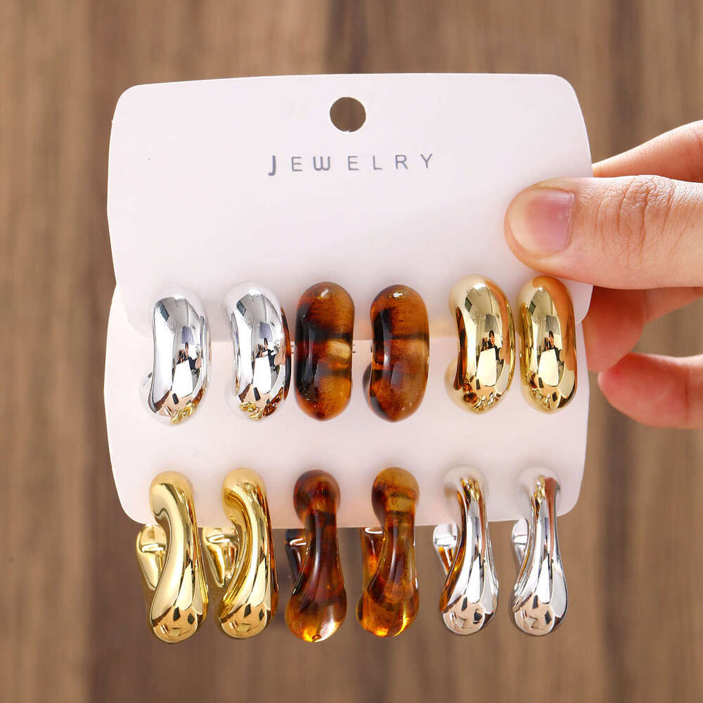 Melard Style Coffee Color Cuff Set Niche High-end Clips Hoops Earrings Ear Jewelry for Women