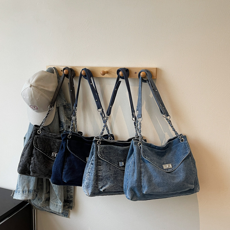 Summer Denim Large for Women New Trendy Fashion Workwear Style Tote Versatile Commuter Shoulder Crossbody Bag