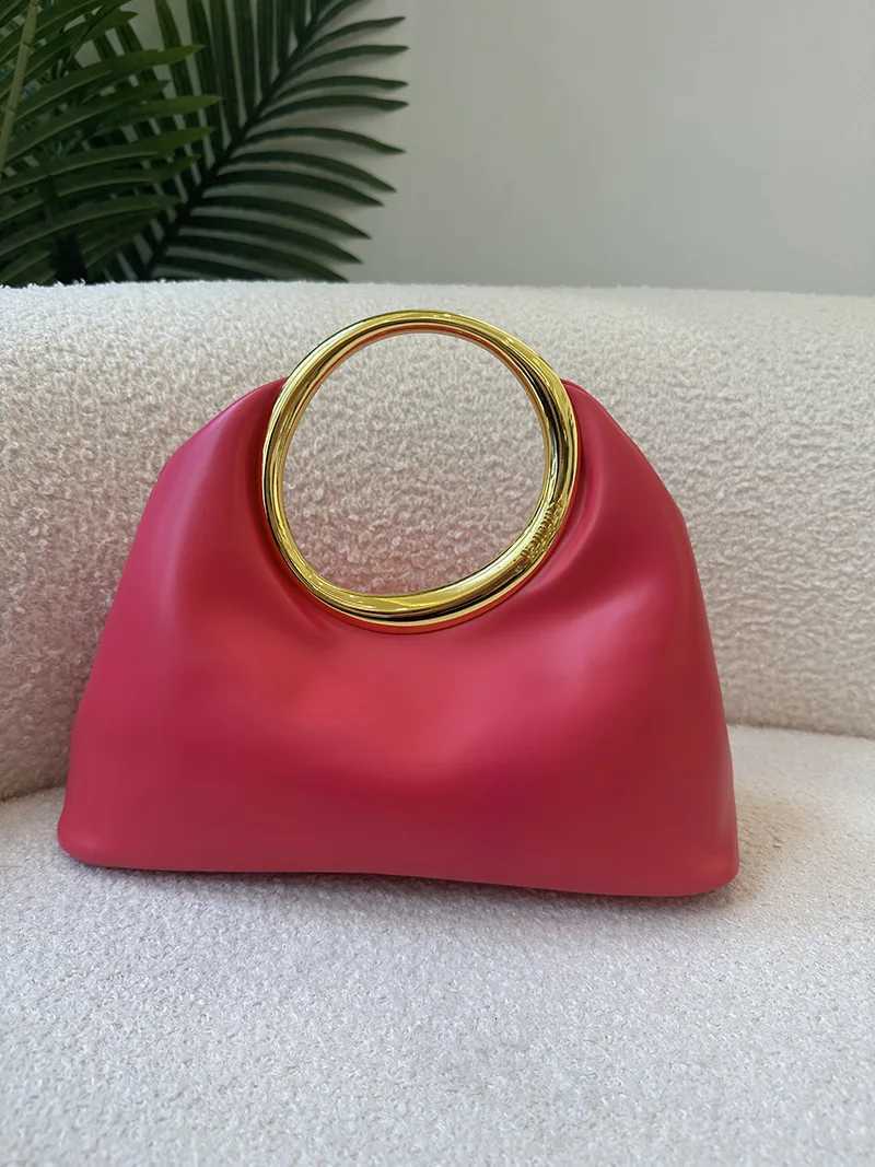 Metallic Round Handle Handbag Evening Bags for Women Soft PU Leather Shoulder Bag 2025 Half Moon Cloud Clutch Z250812