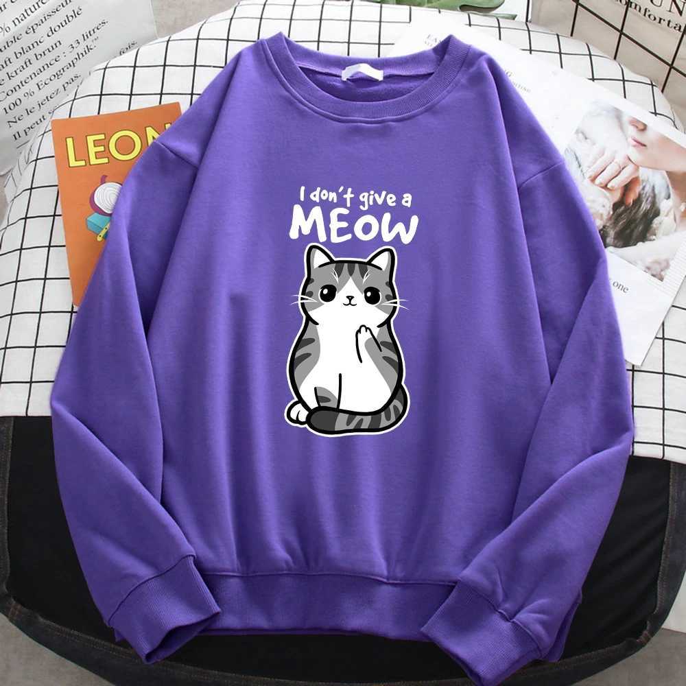 Simple Autumn Womens Sweatshirt I DonT Give A Meow Funny Cat Cartoon Animalmale Print Hoody Fleece Pullovers Loose Warm Tops Y250811