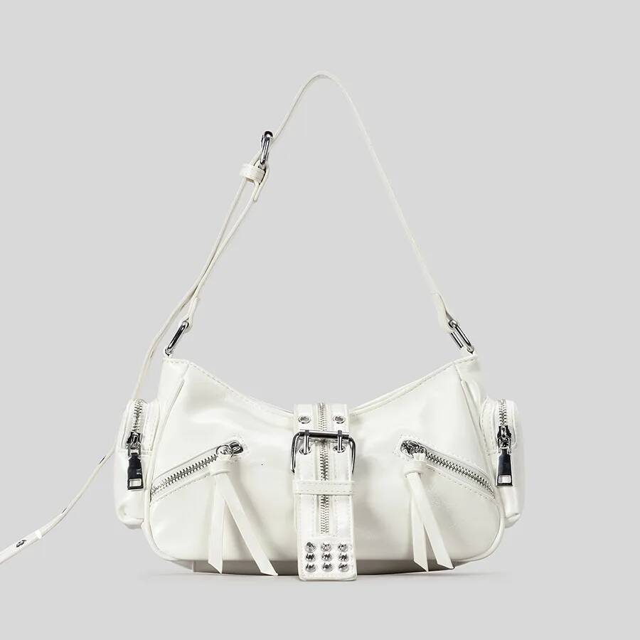 Fashion Rivet Multi-Zipper Underarm Designer Pu Leather Shouder Crossbody Bags Trend Punk Motorcycle Bag 2025