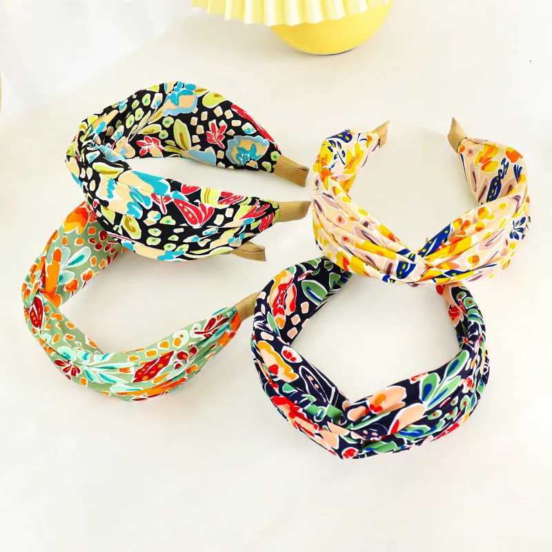 New Fashion Wen Hairband Print Wide Band Cross Knot Turban Flower Hair Hoop Bands Bezel Girls Hair Accessories Dress X250812
