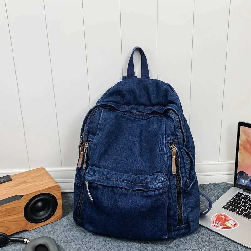 Annmouler New Fashion Women Backpack Large Capacity Daypack Jeans Rucksack Multi-pockets Student School Bag Y250811