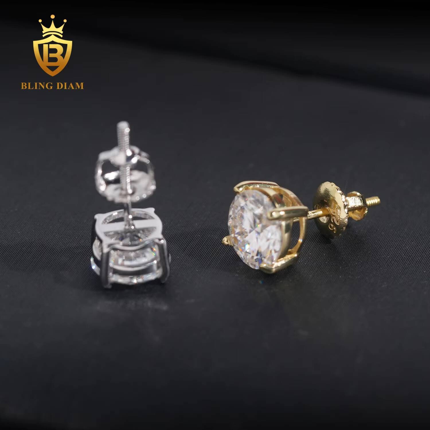 Hot Sale Fashion GRA Certificate 7mm 7.5mm VVS1 Iced Out Moissanite Diamond Earrings 925 Sterling Silver Hip Hop Stud Earrings