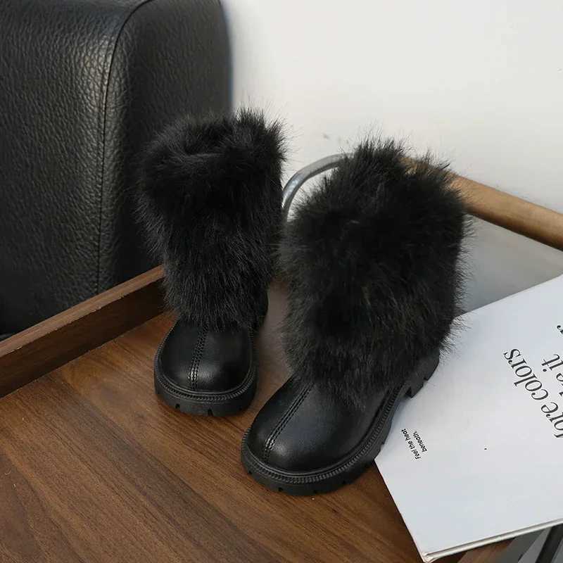 Winter Girl Snow Boots Soft Furry Hairy Kids Boot Black White Versatile Children Casual Fashion Long Boots Warm Plush Zipper XJ250812