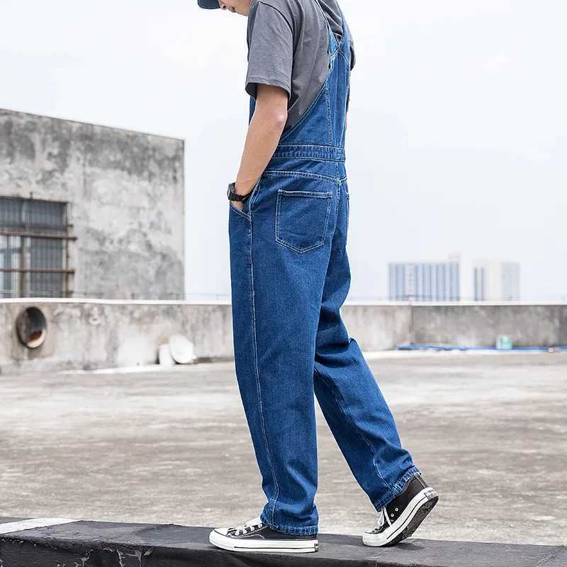 Blue Mens Suspenders Loose Straight Unisex Work Pants One Piece Tooling Suspenders Pants Men Denim Jumpsuit X250812