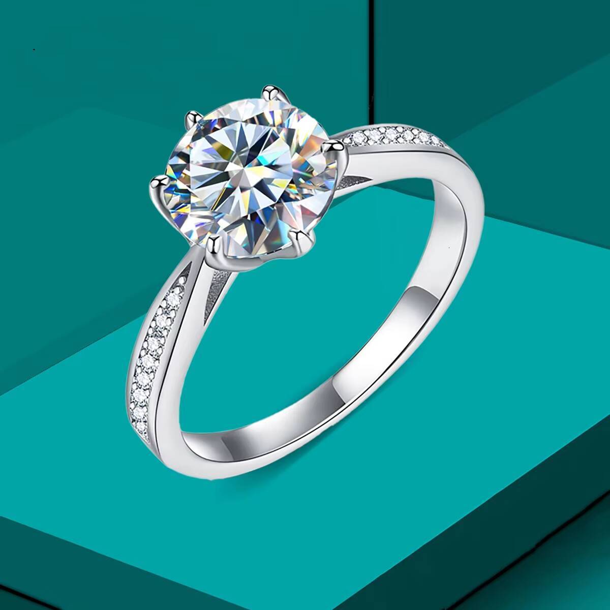 Dropshipping 925 Sterling Silver Round Cut Lab Diamond GRA Moissanite Ring Women Engagement Fine Jewelry