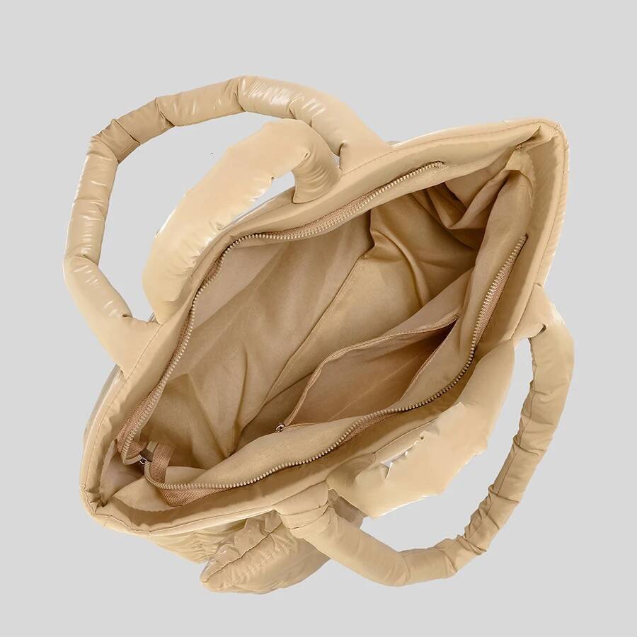 Casual Quilted Padded Tote Soft Nylon Puffer Women Handbags Large Capacity Shoulder Bag With Small Purse Warm Winte Bags2025