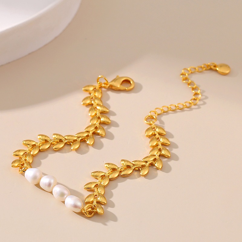 new freshwater pearl bracelet wheat ear chain plain chain plated with 18K gold bracelet 25811