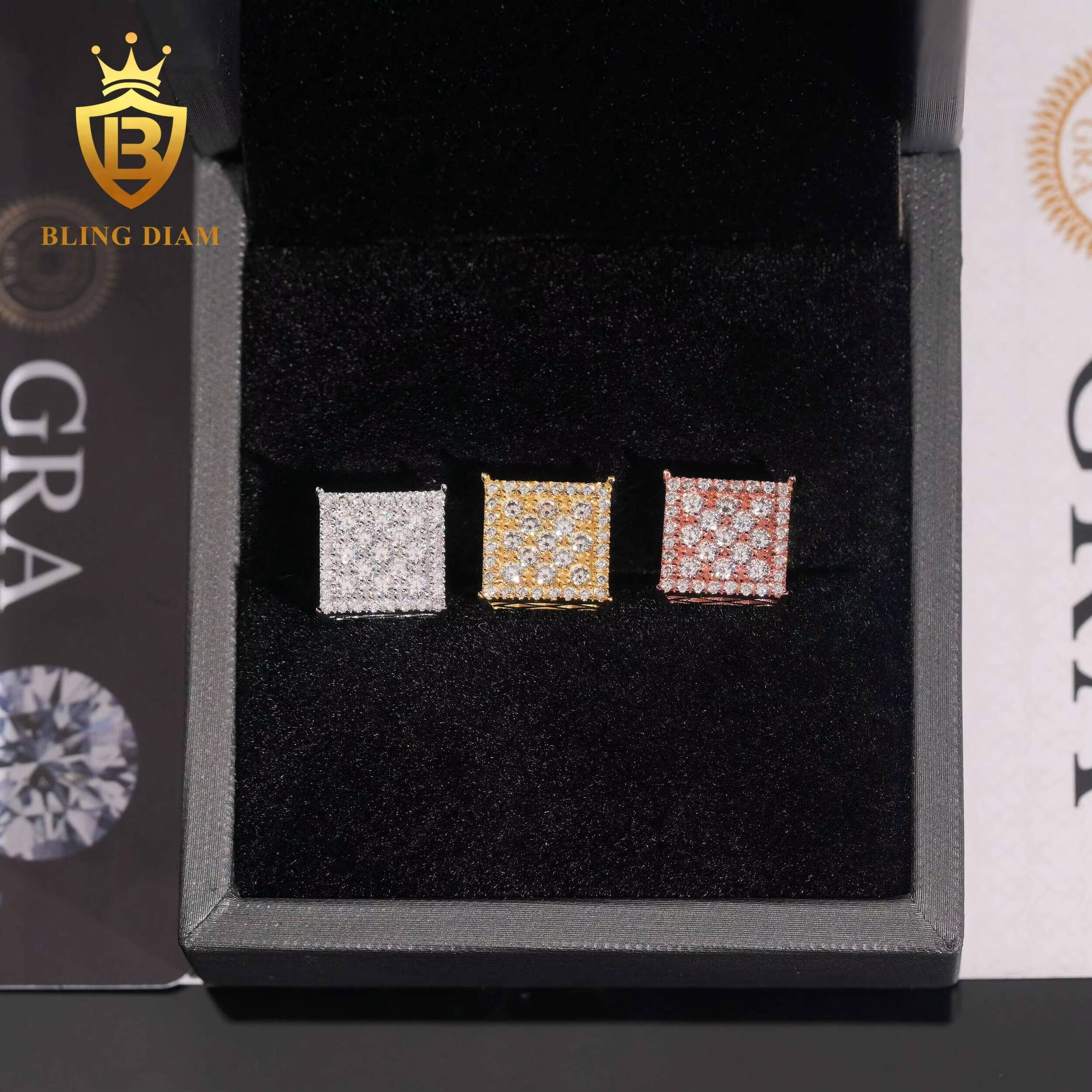 Hot Sale Diamond Earrings 925 Sterling Silver Stud Earrings Fashion Moissanite Hip Hop Earring 10.9mm VVS1 Iced Out Moissanite