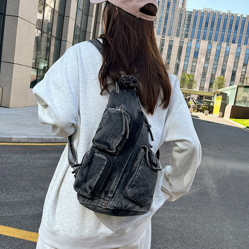 Autumn Denim New Fashion Single Shoulder Chest Crossbody Bag Workwear Style Multifunctional Backpack