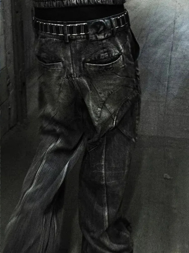 HOUZHOU Vintage Y2k Gothic Baggy Jeans Oversize Goth Harajuku Streetwear Denim Pants Japanese Style Korean Fashion Trousers 250811