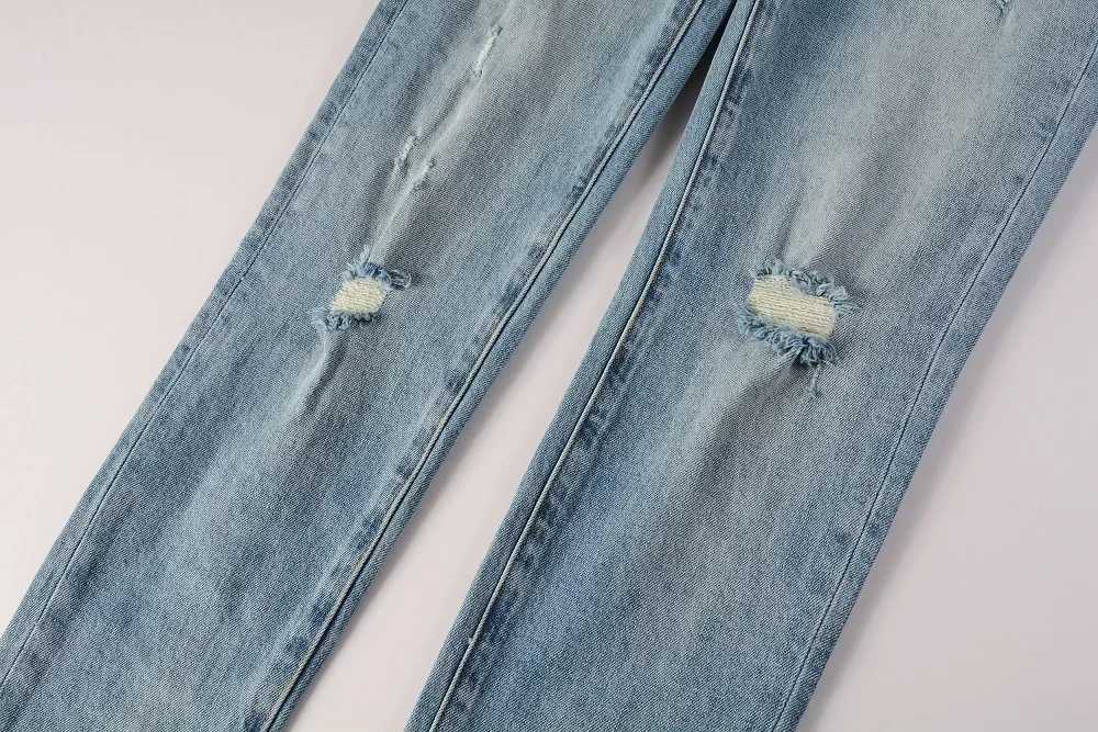 2025 American Light Blue Ripped Jeans 9075 Brands Pants X250812