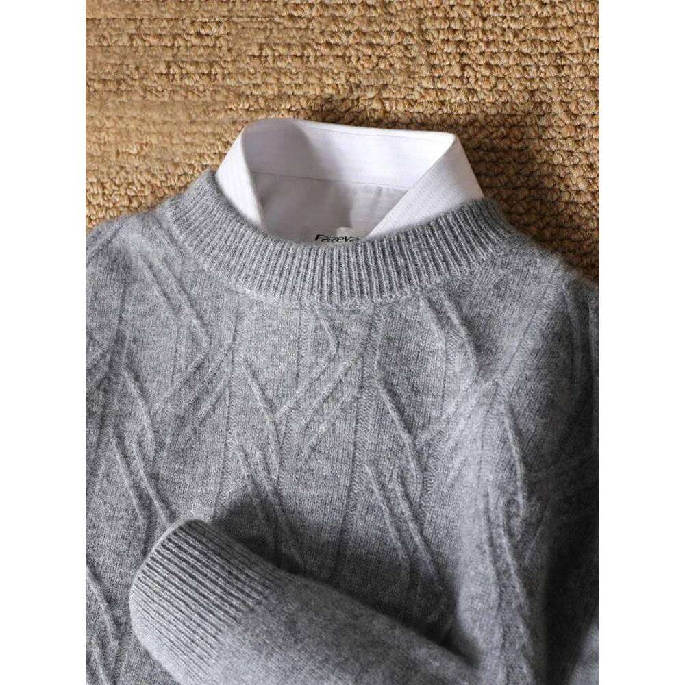 Men's O-Collar Cashmere Sweater Winter Jacquard Knit Pullover Business Casual Thicken Tops Middle-Aged Loose Large Size Jacket 250812