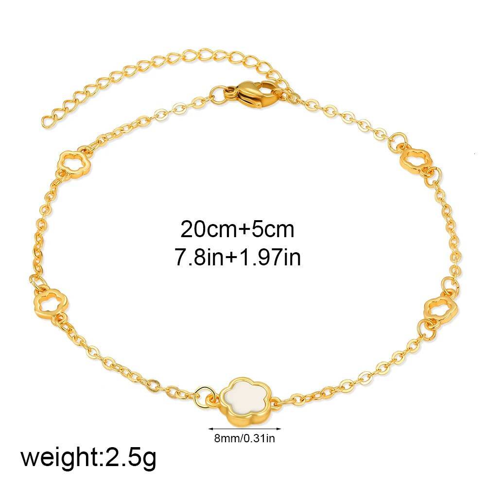 New Hot Sale White Shell Opal Mini Flower Bracelet Metal Stainless Steel Chain Bracelets Adjustable Gold Plated Hand Jewelry