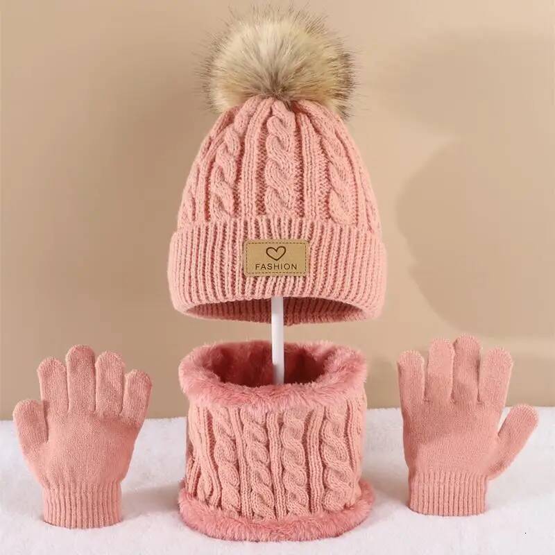 Toddler Kids Pom Decor Beanie Infinity Scarf & Gloves Boys Girls Winter Warm Suit ddmythur