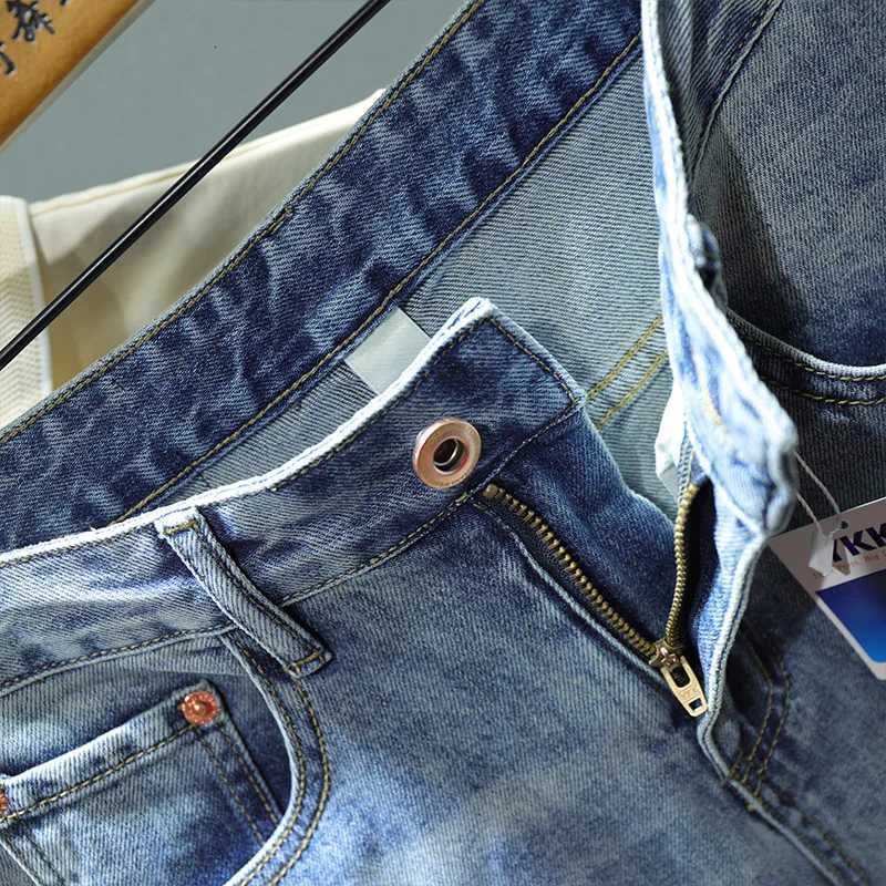Spring New Blue Ripped Hole Jeans Mens Elastic Slim Stitching Patch Korean Fashion Mens Clothing Denim Trousers Streetwear X250812