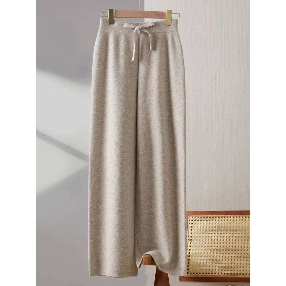 Autumn Winter Simple New Pure Wool Women Straight Pants High Waisted Loose Casual Versatile Knitted Wide Leg Full Length Trouser 20250811