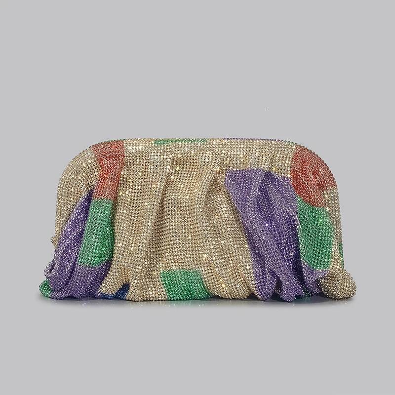 Shinny Ruched Rhinestone Clucth For Women Designer Gradient Love Hearts Pattern Evening Bag Fashion Party Female Purse 2023