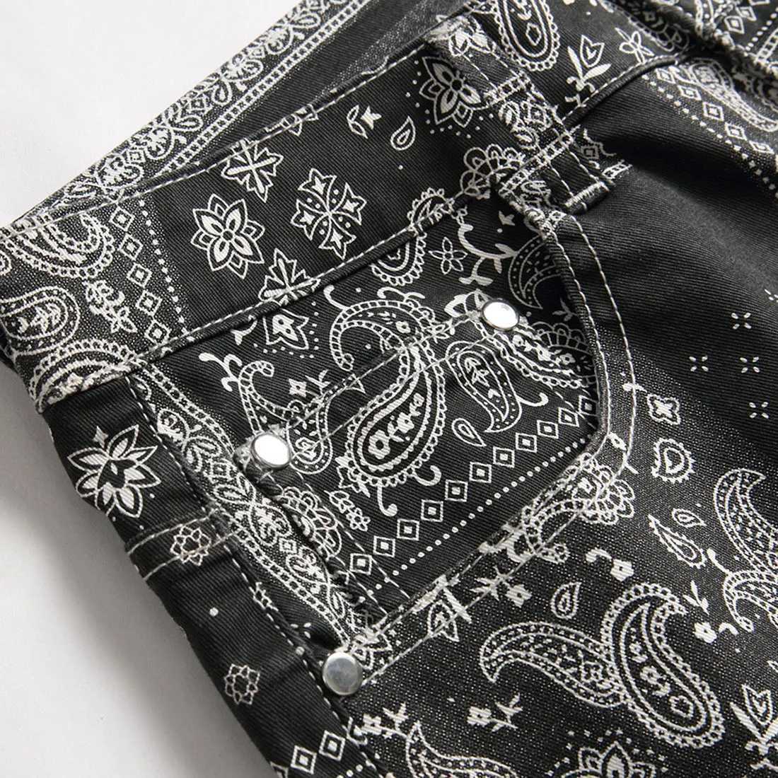 3D Digital Printed Paisley Bandanna Jeans Fashion Stretch Denim Pants Slim Straight Black Trousers X250812