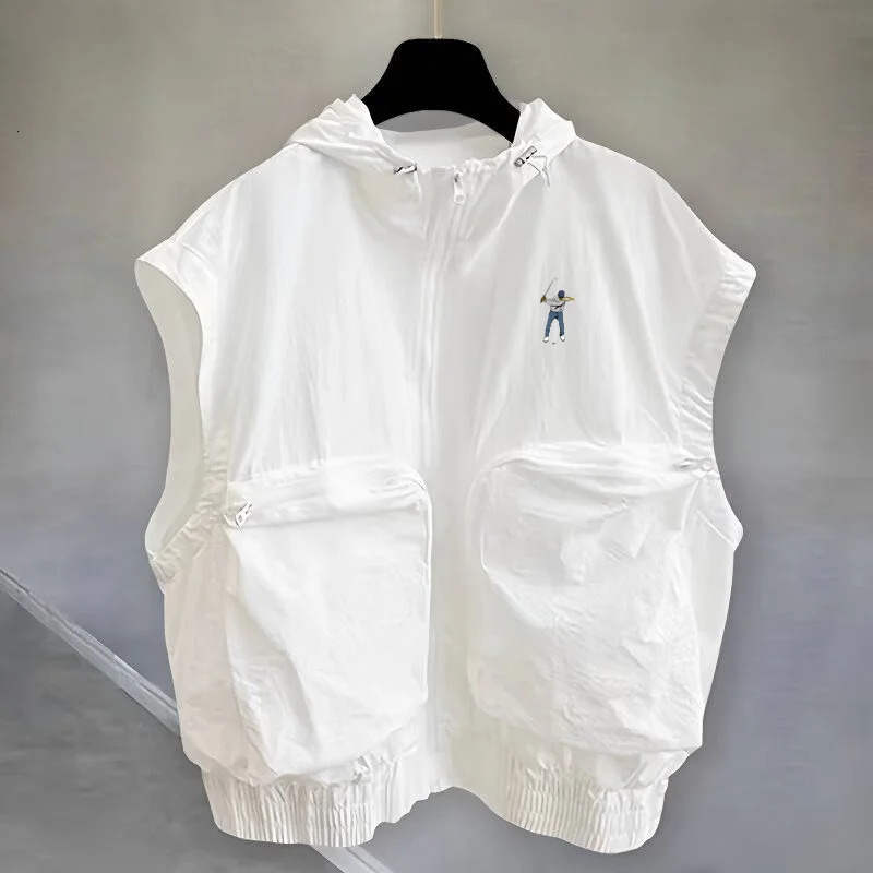 2025 Summer Mens and Womens Retro Golf Jacket Loose n Denim Shoulder Pads Sleeveless Golf Vest Coat Golf Clothing 250812