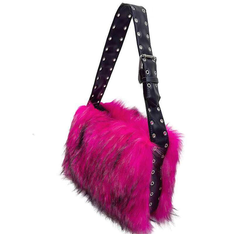 New HOT Women Faux Classics Lady Tote Plush Shoulder Bags Fashion Imitation Raccoon Fur Handbag Evening Fashion designer's style Bag