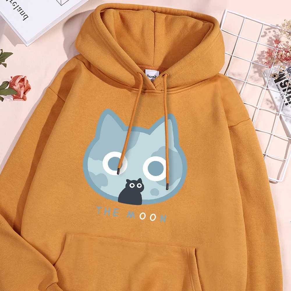 The Moon Blue Cat Fun Print Hoody Men Women Harajuku Style Hoodie Loose Warm Sweatshirt Fashion Fleece Pullover Clothing Couple Y250811
