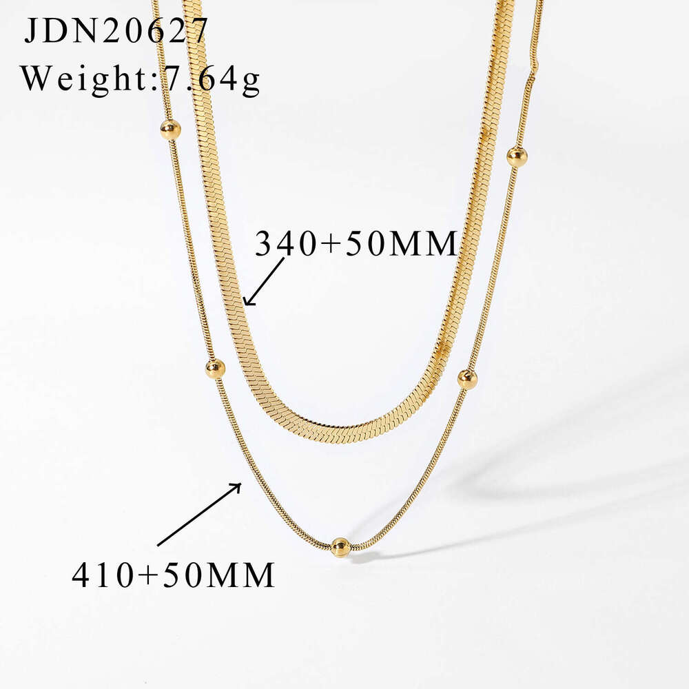 INS New Designer Jewelry Fashion Layered Stainless Steel Choker 14K Gold Plated Round Bead Jewelry Designer Snake Chain Necklace for Women