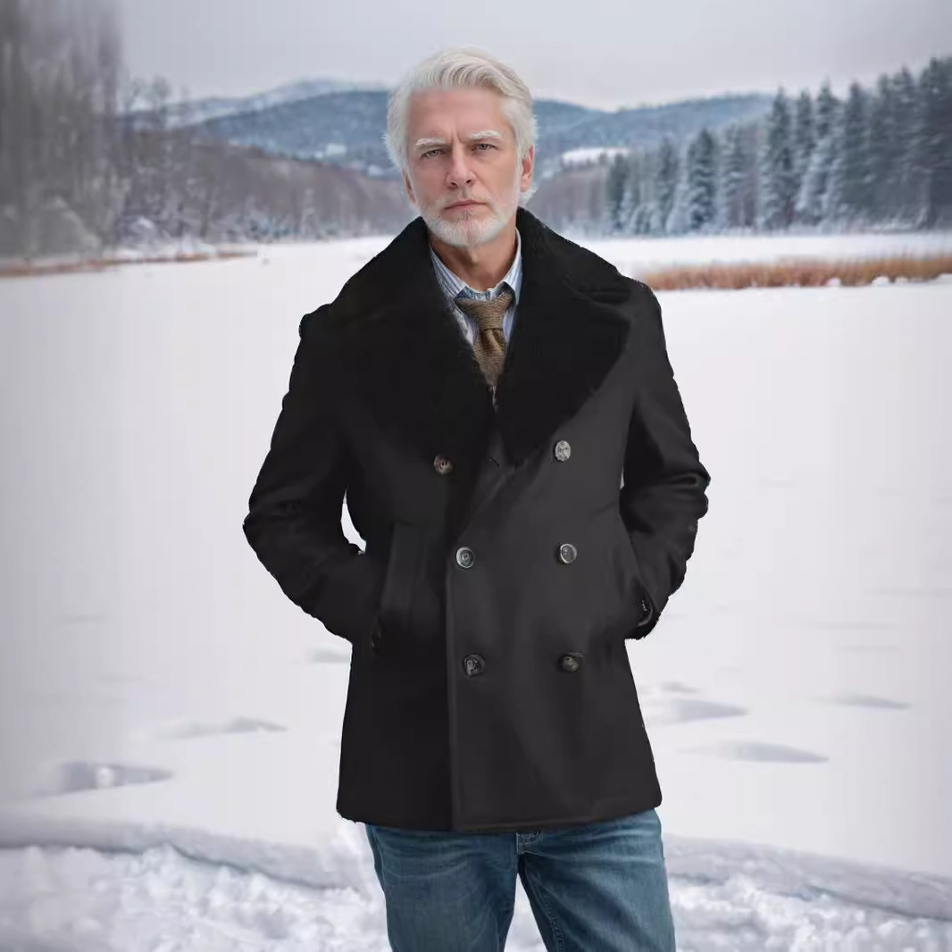 In Stock Autumn Winter Men's Warm Coat Double Breasted Cashmere Collar Men Jacket Coat Slim Fit Woolen Tuxedos